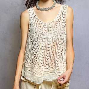 POL Elegant Cream Crochet Women's Top